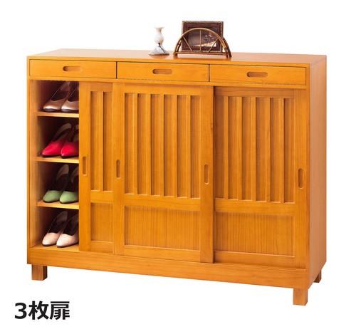 Natural wood Japanese style sliding door shoe box 2 doors 3 doors