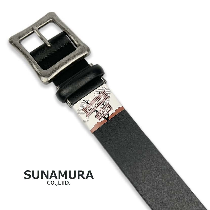 全3色　SUNAMURA オリジナル リアルレザー ワイドデザイン ベルト シンプル 3.8cm幅