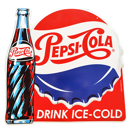 ダイカットエンボスメタルサイン PEPSI - COLA DRINK ICE COLD【ペプシ ブリキ看板】