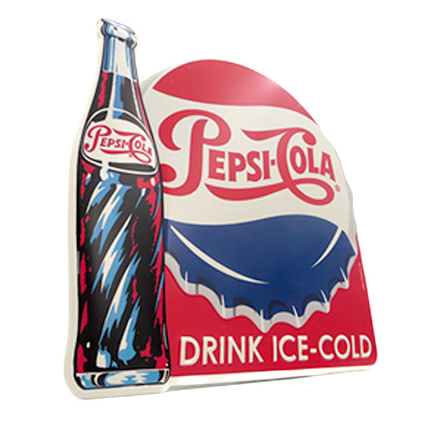 ダイカットエンボスメタルサイン PEPSI - COLA DRINK ICE COLD【ペプシ ブリキ看板】