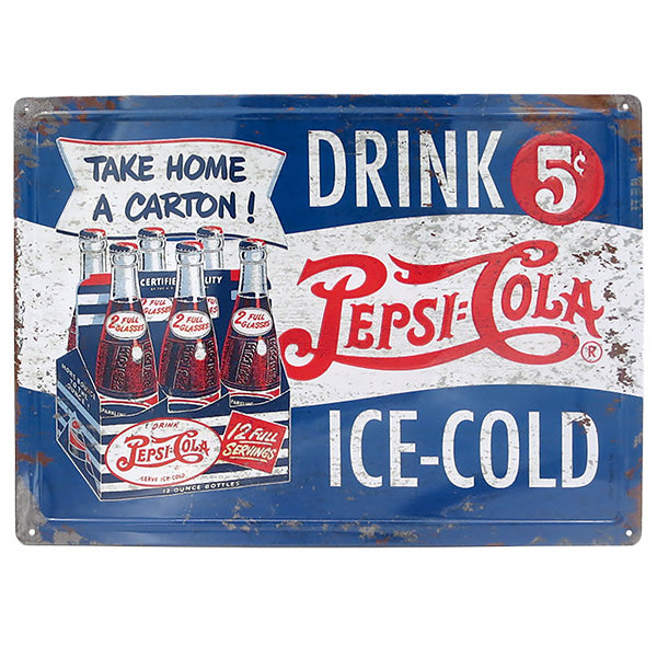 エンボス メタルサイン PEPSI - COLA TAKE HOME A CARTON【ペプシ ブリキ看板】