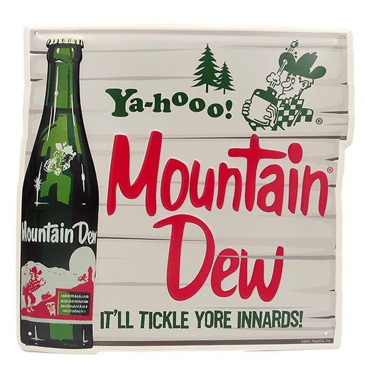 ダイカットエンボスメタルサイン MOUNTAIN DEW  YA-HOOO !【マウンテンデュー ブリキ看板】