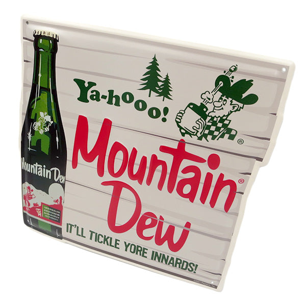 Die-cut embossed metal sign MOUNTAIN DEW YA-HOOO! [Mountain Dew tin sign]