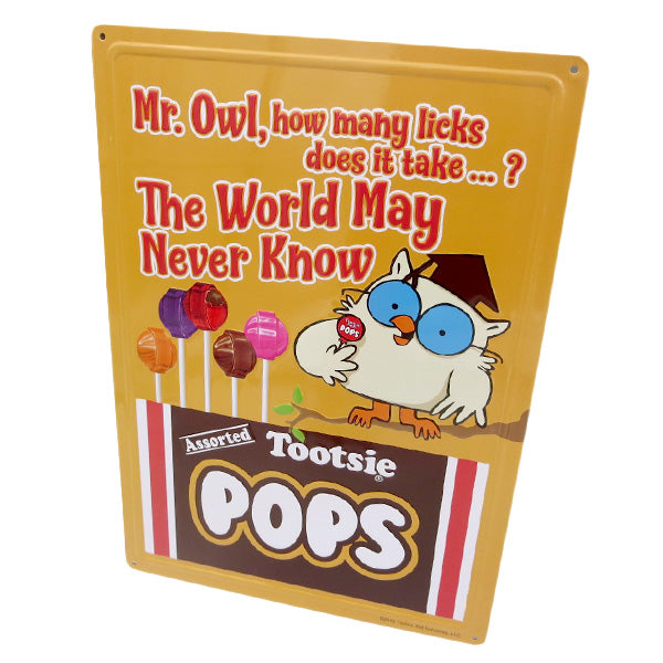 エンボス メタルサイン TOOTSIE POPS  The World May Never Know　【トッツィーポップス ブリキ看板】