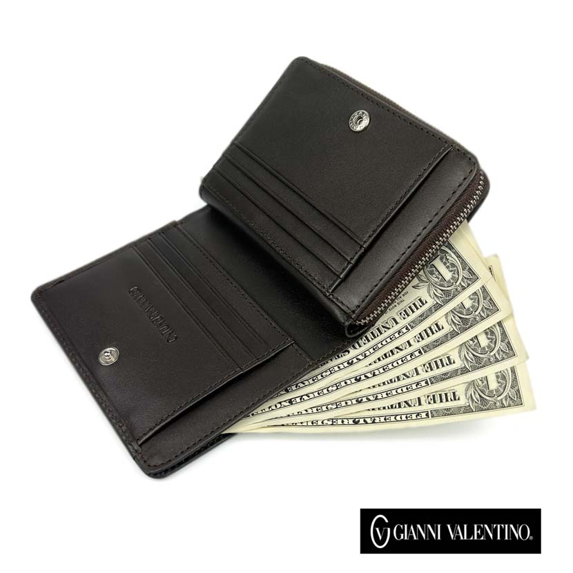 [2 colors] GIANNI VALENTINO Real Leather Bifold Wallet Short Wallet