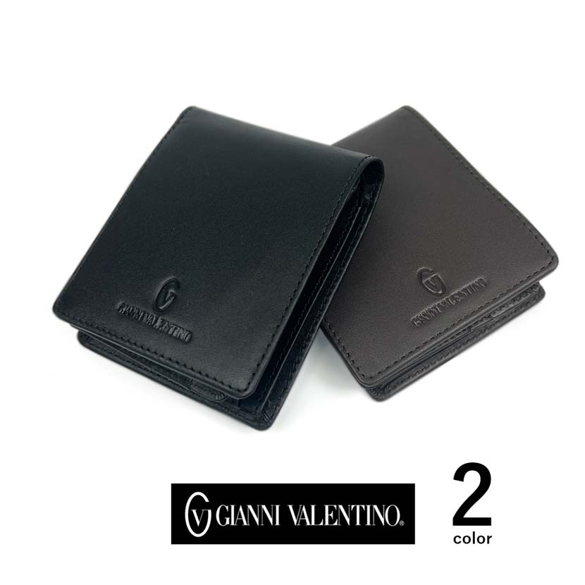 【全2色】 GIANNI VALENTINO ジャンニ・バレンチノ リアルレザー 中ベラ付き 2つ折り 財布