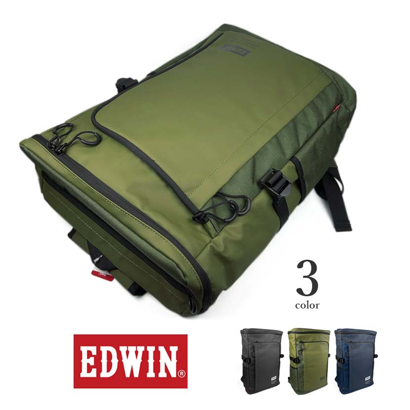 全3色 EDWIN エドウイン デカロゴ BOX型 21.6L PUナイロン バックパック リュックサック ボックス型