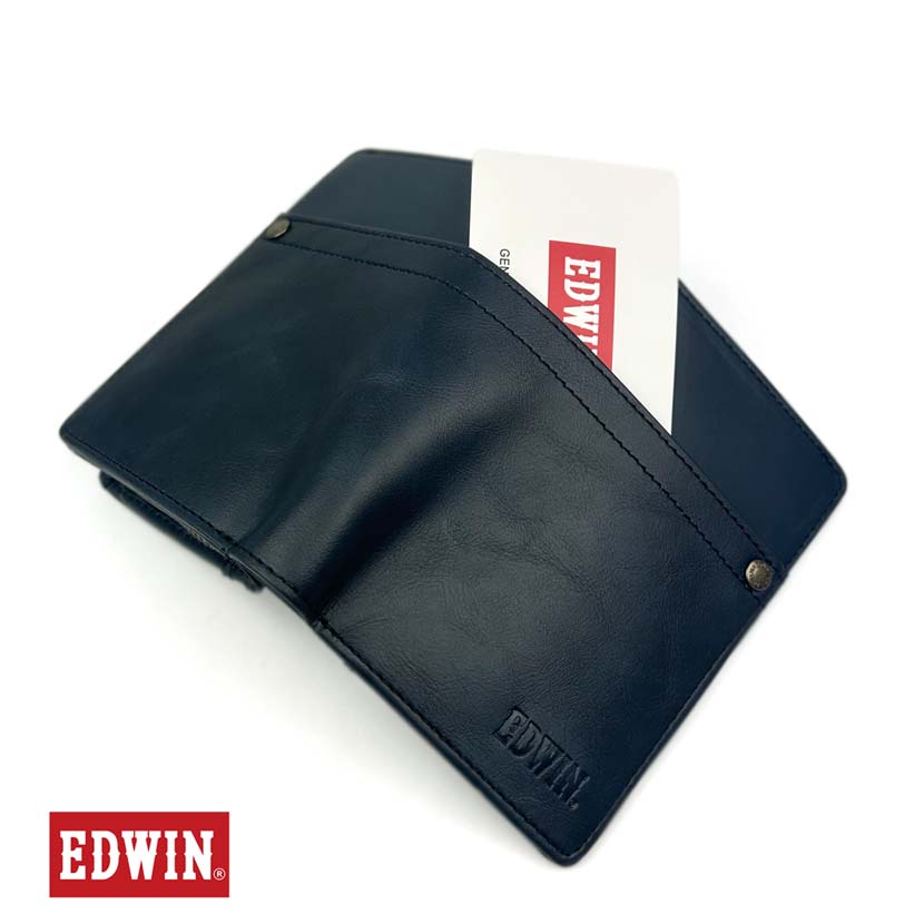 【全3色】 EDWIN エドウイン リベットデザイン L字ファスナー小銭入れ 二つ折り 財布 ウォレット