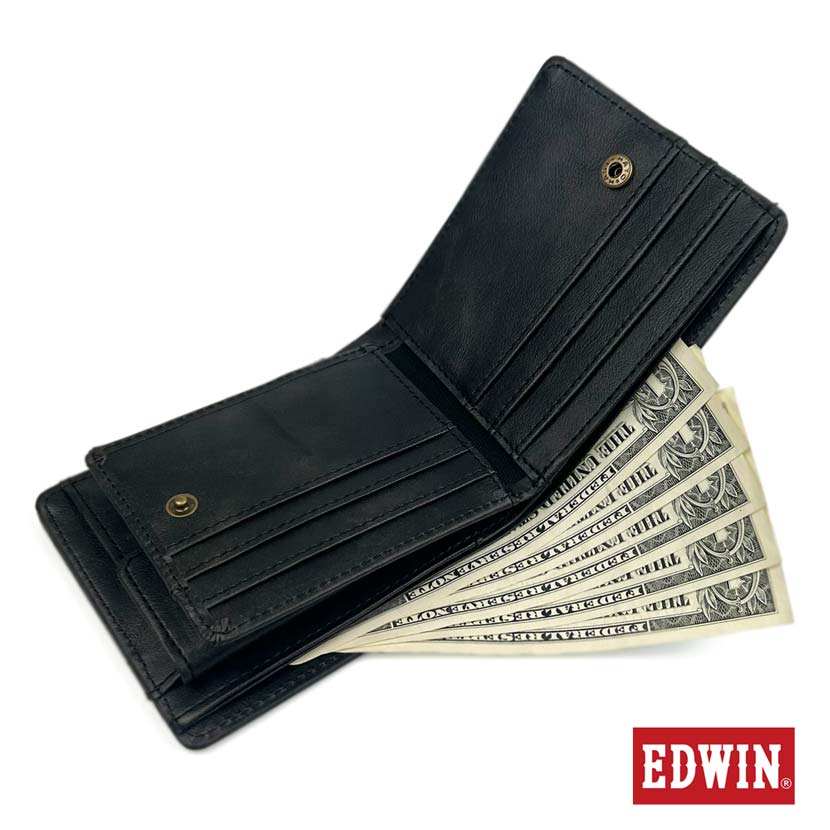 [All 3 colors] EDWIN rivet design bi-fold wallet with inner bellows