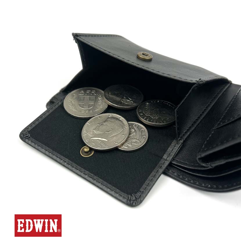 [All 3 colors] EDWIN rivet design bi-fold wallet with inner bellows