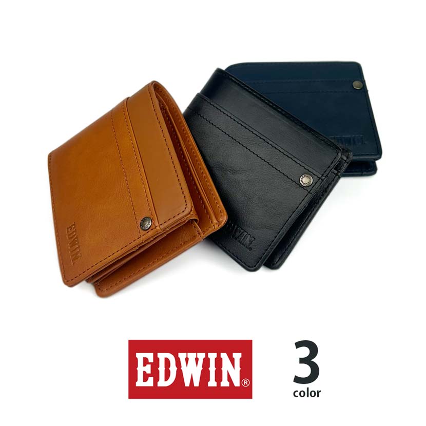 [All 3 colors] EDWIN rivet design bi-fold wallet with inner bellows