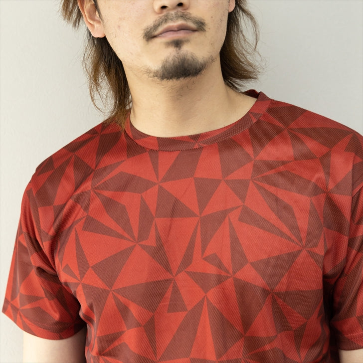 Tシャツ メンズ 半袖 ドライ メッシュ 吸汗速乾 総柄 幾何学柄 プリント トップス インナー スポーツウェア