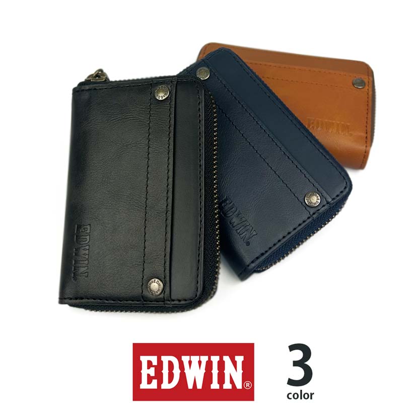 [All 3 colors] EDWIN Rivet Design Round Zipper Coin Case Coin Purse