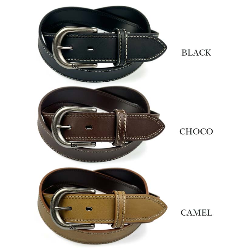 All 3 colors Lee Real Leather Double Stitch Design Belt Italian Leather Recycled Leather (0120590)