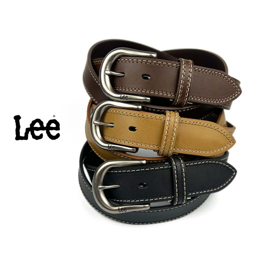 All 3 colors Lee Real Leather Double Stitch Design Belt Italian Leather Recycled Leather (0120590)