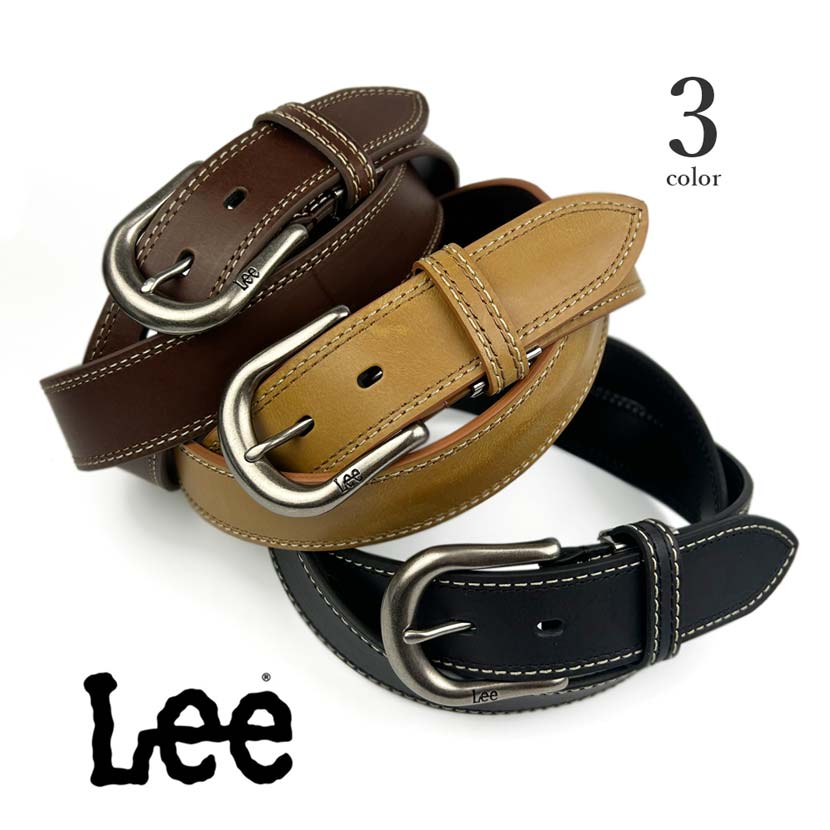 All 3 colors Lee Real Leather Double Stitch Design Belt Italian Leather Recycled Leather (0120590)