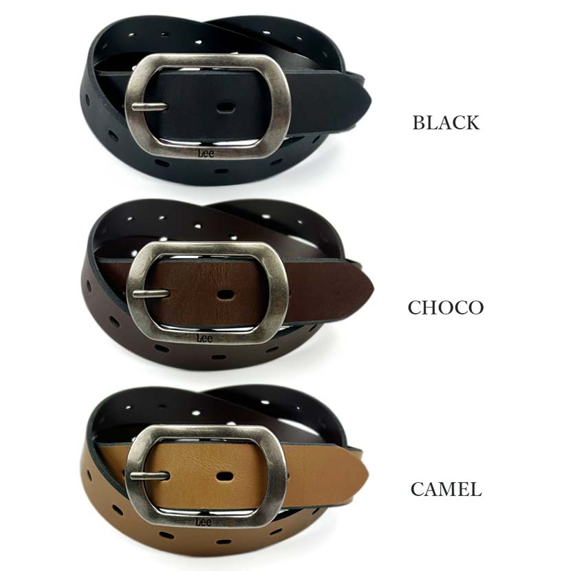 All 3 colors Lee Real Leather Deep Chamfered Punching Design Belt Italian Leather Recycled Leather