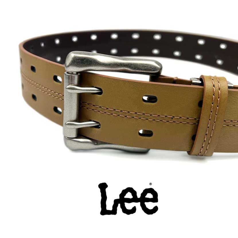 All 3 colors Lee Real Leather W Pin Center Stitch Wide Belt Italian Leather Recycled Leather