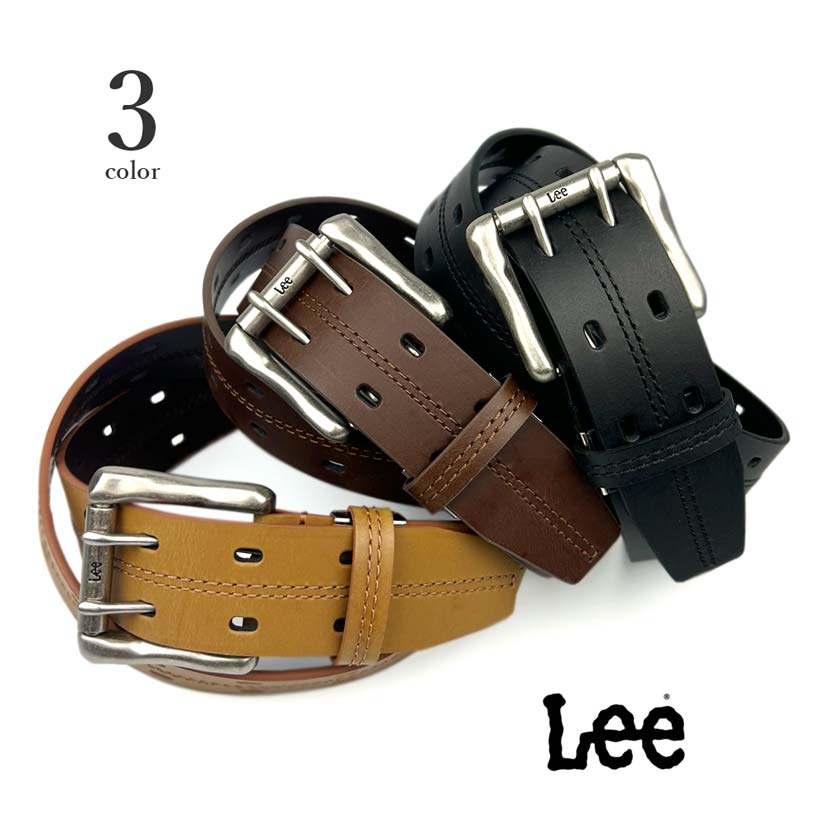 All 3 colors Lee Real Leather W Pin Center Stitch Wide Belt Italian Leather Recycled Leather