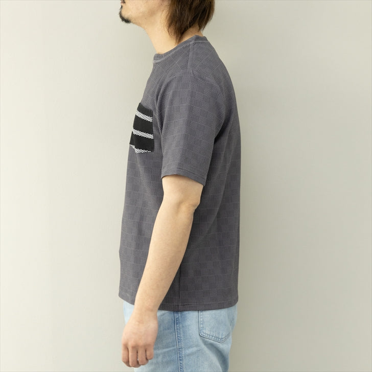 Tシャツ メンズ 半袖 ヘンリーネック ワッフル エンボス加工 市松模様 ルームウェア 部屋着 パジャマ