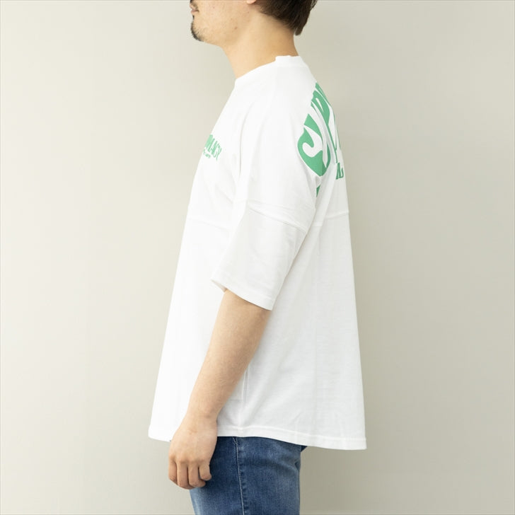 Tシャツ メンズ 5分袖 ロゴ バックプリント ドルマンスリーブ ビッグシルエット CVC フットボールTシャツ