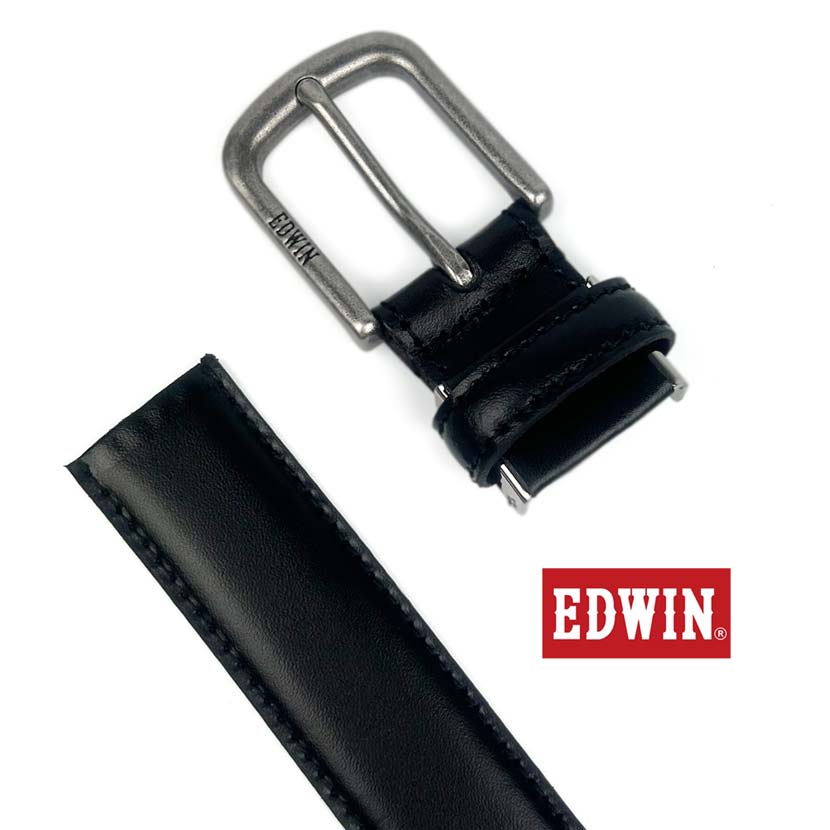 【全3色】EDWIN エドウイン リアルレザー フェザーデザイン ベルト ニッケルフリーバックル