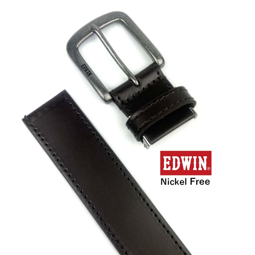 【全3色】EDWIN エドウイン リアルレザー ステッチデザイン ベルト ニッケルフリーバックル 3.5cm