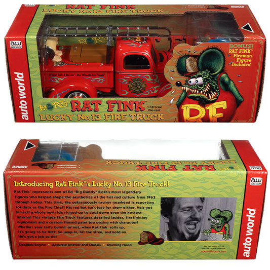 AUTO WORLD 1:18 RAT FINK LUCKY No.13 FIRE TRUCK w/ RAT FINK【ラットフィンク】ミニカー