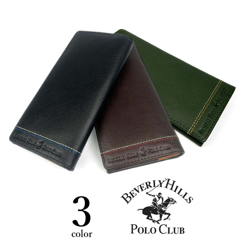 All 3 colors BEVERLY HILLS POLO CLUB Real leather bi-fold long wallet