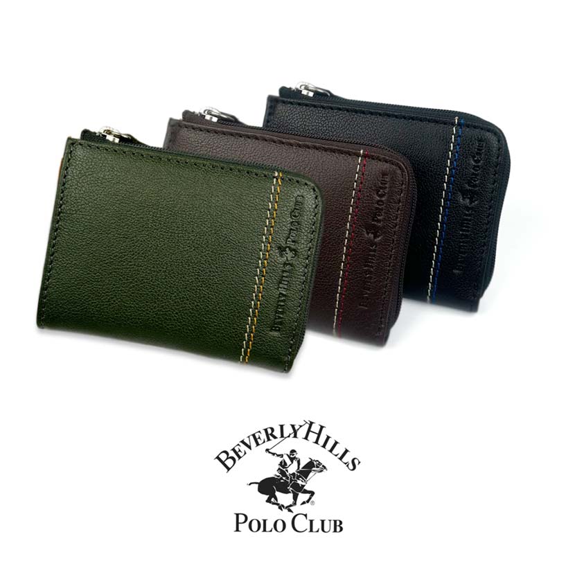 All 3 colors BEVERLY HILLS POLO CLUB Real leather L-shaped zipper coin purse