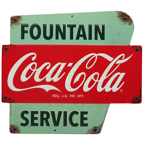 Die-cut embossed metal sign COCA COLA FOUNTAIN SERVICE [Coca-Cola tin sign]