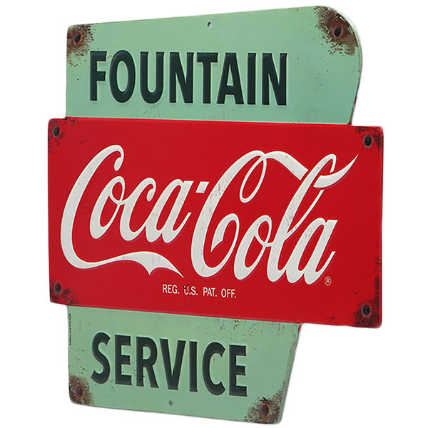 Die-cut embossed metal sign COCA COLA FOUNTAIN SERVICE [Coca-Cola tin sign]