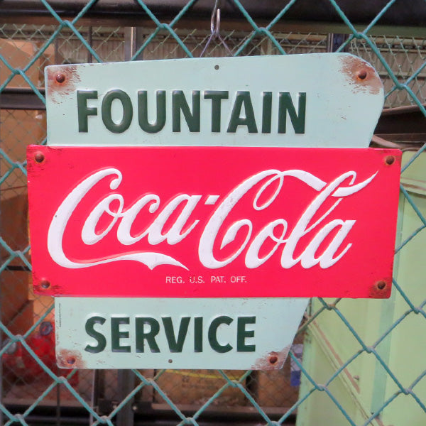 Die-cut embossed metal sign COCA COLA FOUNTAIN SERVICE [Coca-Cola tin sign]