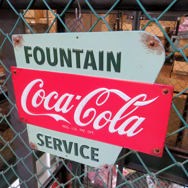 Die-cut embossed metal sign COCA COLA FOUNTAIN SERVICE [Coca-Cola tin sign]