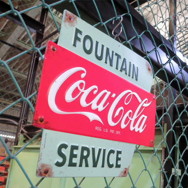 Die-cut embossed metal sign COCA COLA FOUNTAIN SERVICE [Coca-Cola tin sign]