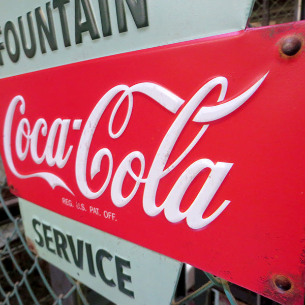 Die-cut embossed metal sign COCA COLA FOUNTAIN SERVICE [Coca-Cola tin sign]