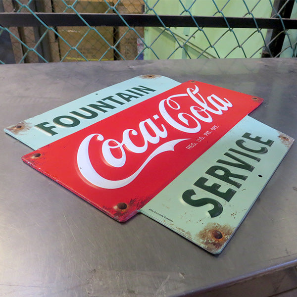 Die-cut embossed metal sign COCA COLA FOUNTAIN SERVICE [Coca-Cola tin sign]