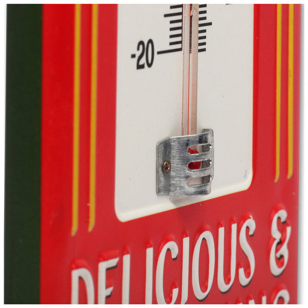 Die-cut embossed metal sign COCA-COLA DELICIUS &amp; REFRESHING w/THERMOMETER [Coca-Cola thermometer]