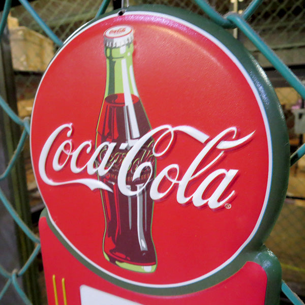 Die-cut embossed metal sign COCA-COLA DELICIUS &amp; REFRESHING w/THERMOMETER [Coca-Cola thermometer]