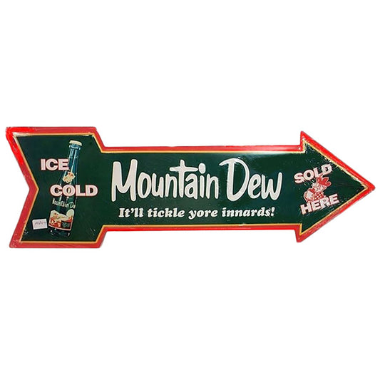 Die cut embossed metal sign MOUNTAIN DEW ARROW [Mountain Dew tin sign]