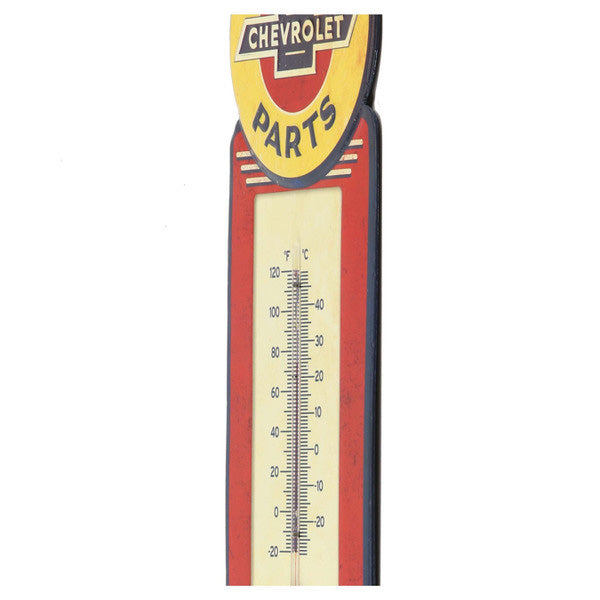 Die cut embossed metal sign CHEVROLET GENUINE PARTS w/THERMOMETER [Chevrolet thermometer]