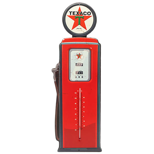 Die cut embossed metal sign TEXACO GAS PUMP w/THERMOMETER [Texaco thermometer]