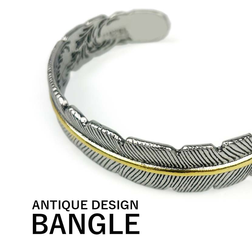 Antique Feather Design Bangle Stainless Steel Silver Color Accessory Bracelet Feather Wings