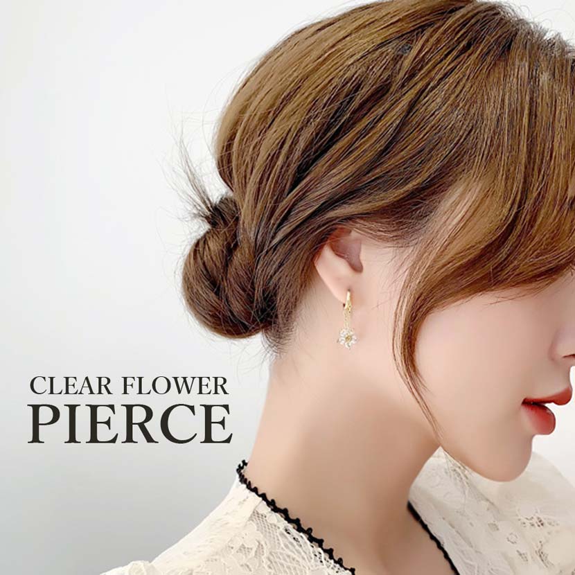 Rhinestone Flower Design Chain Earrings Binaural Set Gold Color Women's Accessories