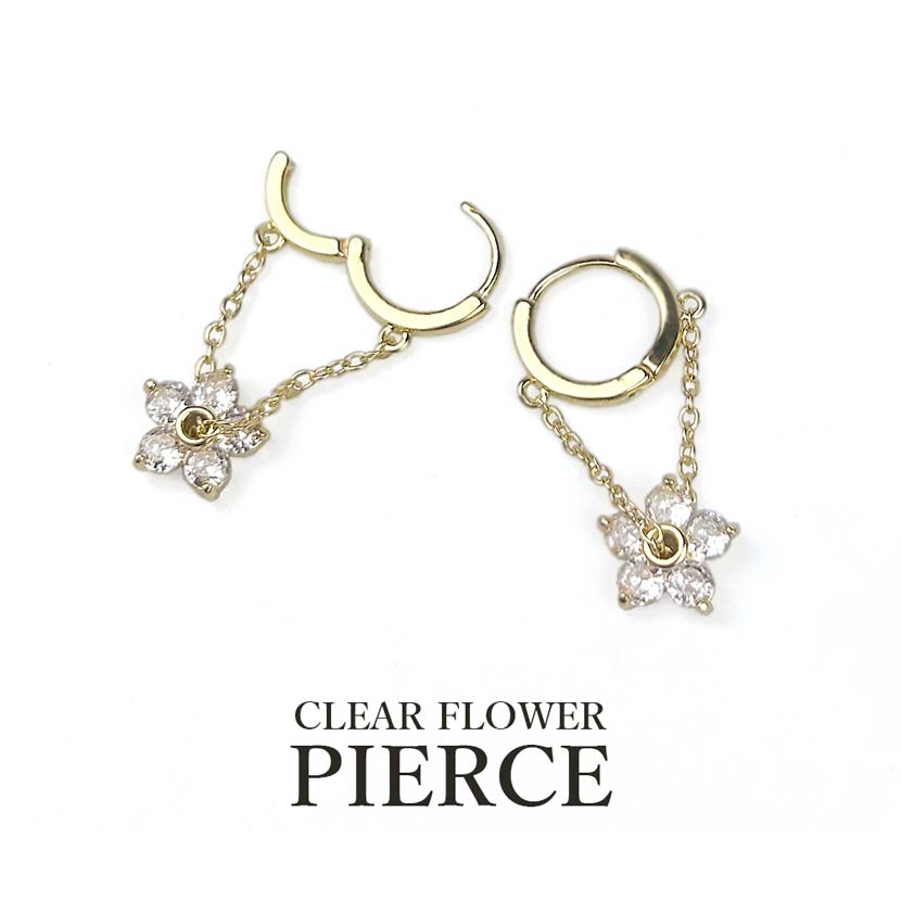 Rhinestone Flower Design Chain Earrings Binaural Set Gold Color Women's Accessories