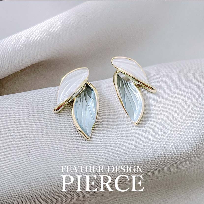 Feather Design Earrings Binaural Set Gold Color Feather Earrings Women's Accessories Simple