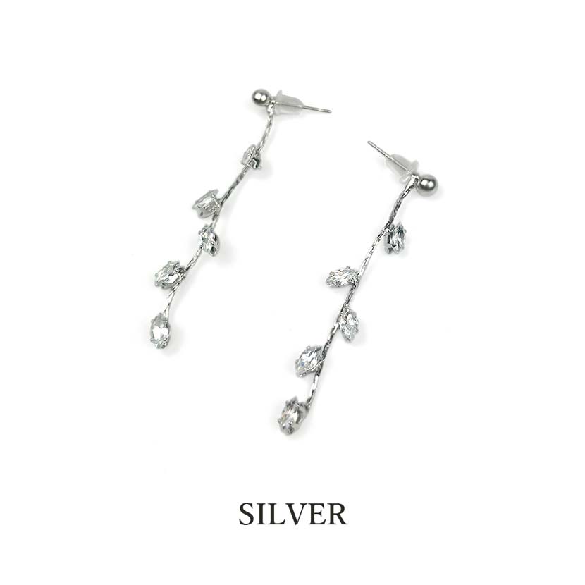 2way Rhinestone Chain Long Earrings Binaural Set Silver Women's Accessories Simple