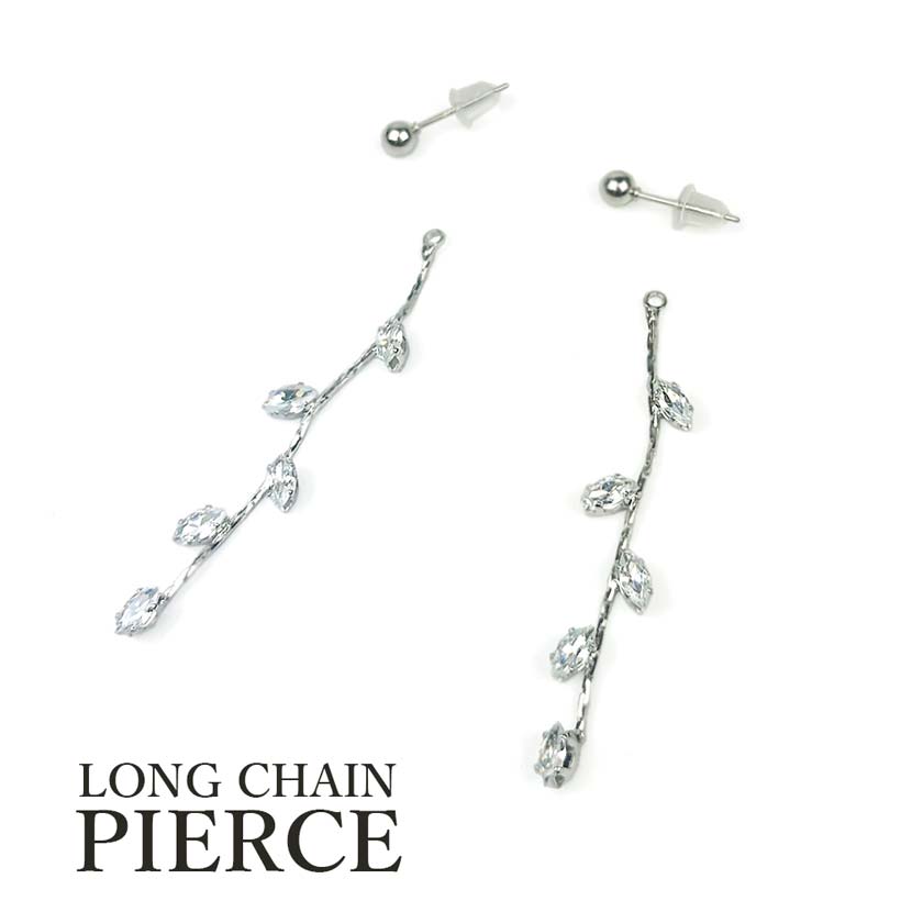 2way Rhinestone Chain Long Earrings Binaural Set Silver Women's Accessories Simple