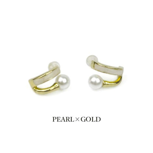 Pearl Simple Design Earrings Binaural Set Gold Color Women's Accessories Simple