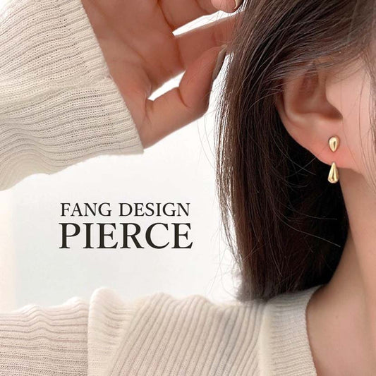 Fang Design Earrings Binaural Set Gold Color 2WAY Earrings Women's Accessories Simple